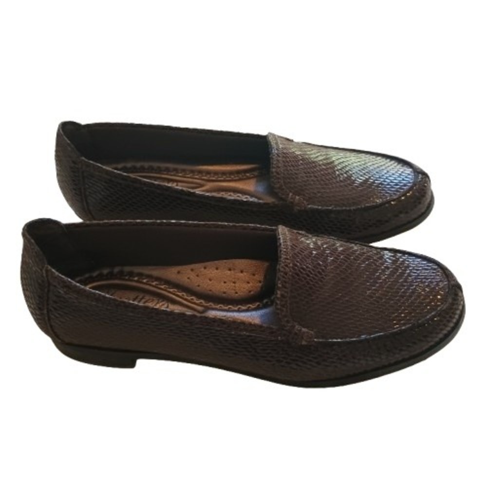 Trotters Brown Snakeskin Loafers Size 7 N Narrow‎ Patent Leather Like New